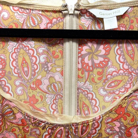 Garnet Hill Silk Dress, Boho Empire Waist, Patchwork Baby Doll Size L - Picture 4 of 7